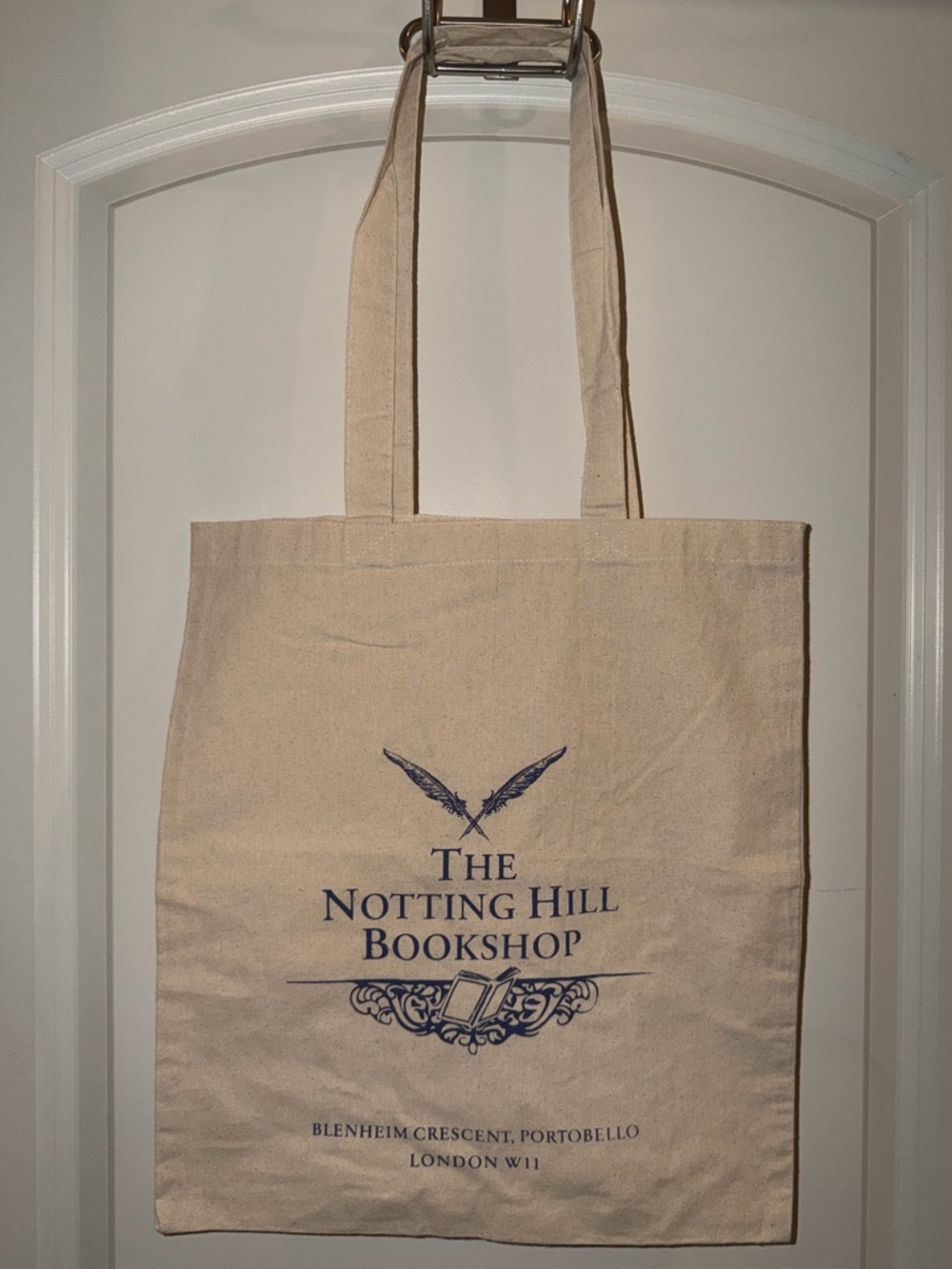 The Notting Hill Bookshop (London) Canvas Tote Bag, Natural with Navy Print, New
